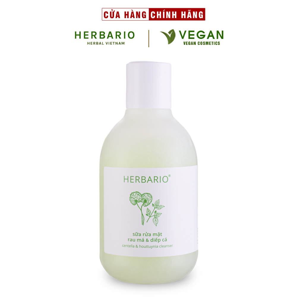 Sữa rửa mặt rau má và diếp cá Herbario 200ml thuần chay hết dầu nhờn, sạch mụn làm sạch lỗ chân lông - Vegan Mỹ phẩm thuần chay