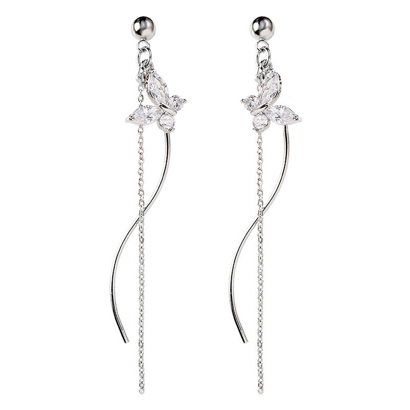 Khuyên tai bông tai dáng dài mềm mại thanh lịch cánh bướm đính đá