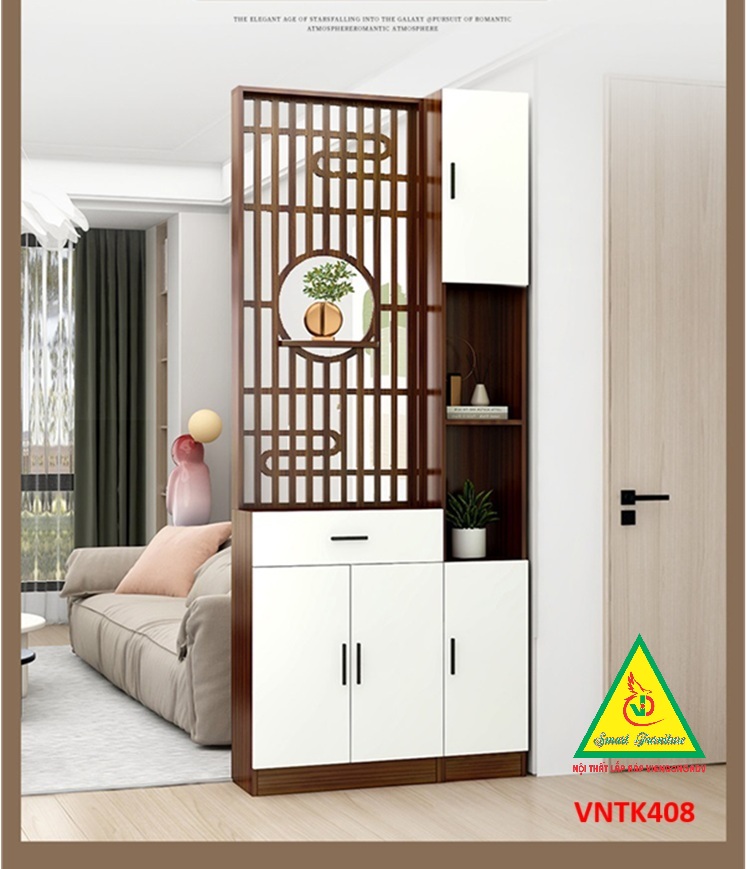 Vách ngăn phòng khách, vách ngăn tủ kệ bằng gỗ VNTK408- Nội thất lắp ráp Viendong Adv