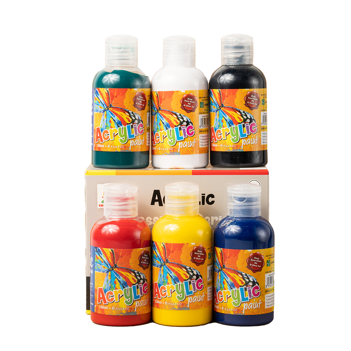 Màu vẽ Acrylic Colormate, màu acrylic hộp 6 màu chai 120ml - COLORMATE