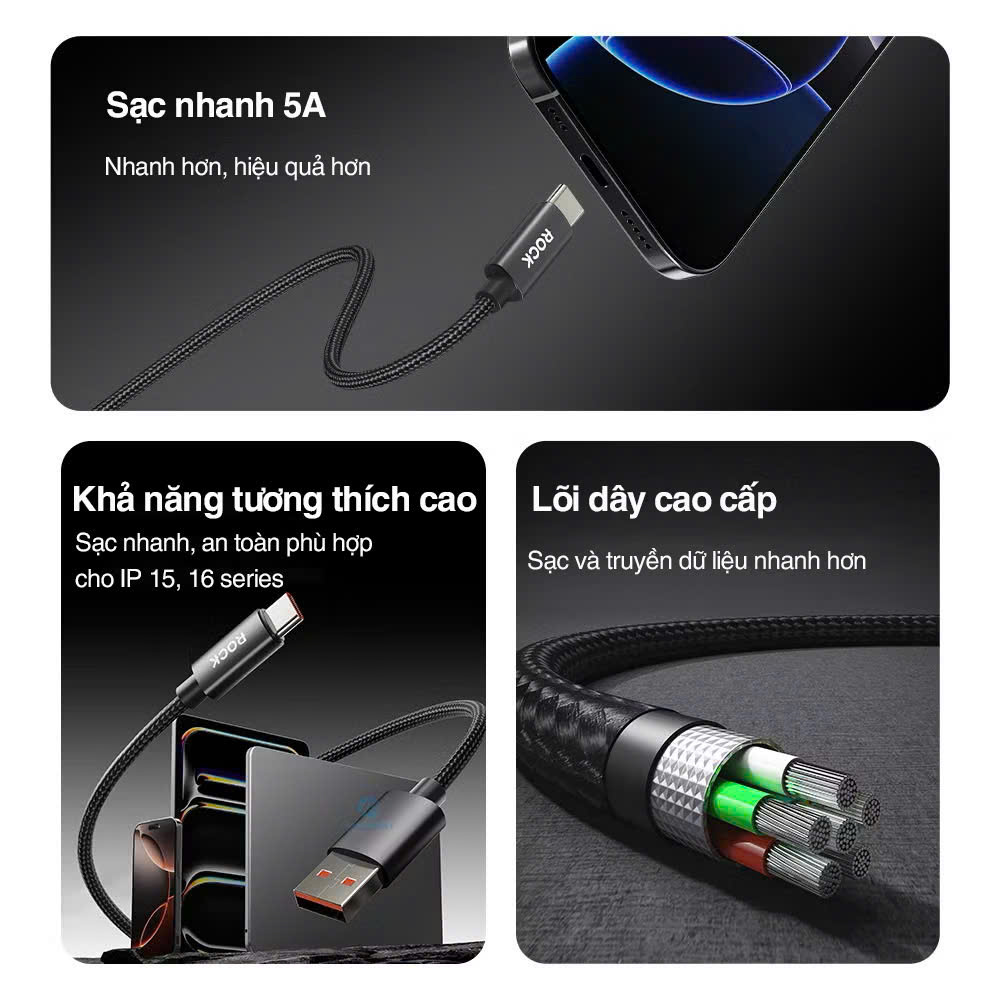 Dây cáp sạc ROCKSPACE Z28 sạc nhanh dây dù siêu bền, hàng chính hãng bảo hành 12 tháng