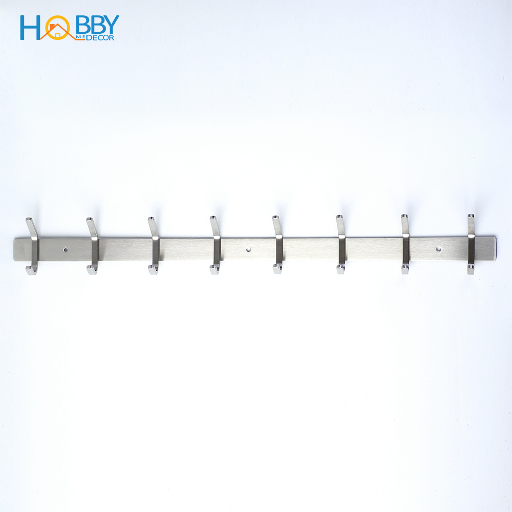 Thanh treo đồ dùng nhà bếp, Móc treo quần áo 8 chấu Inox 304 xước không rỉ sét khoan tường - HOBBY 8TV137