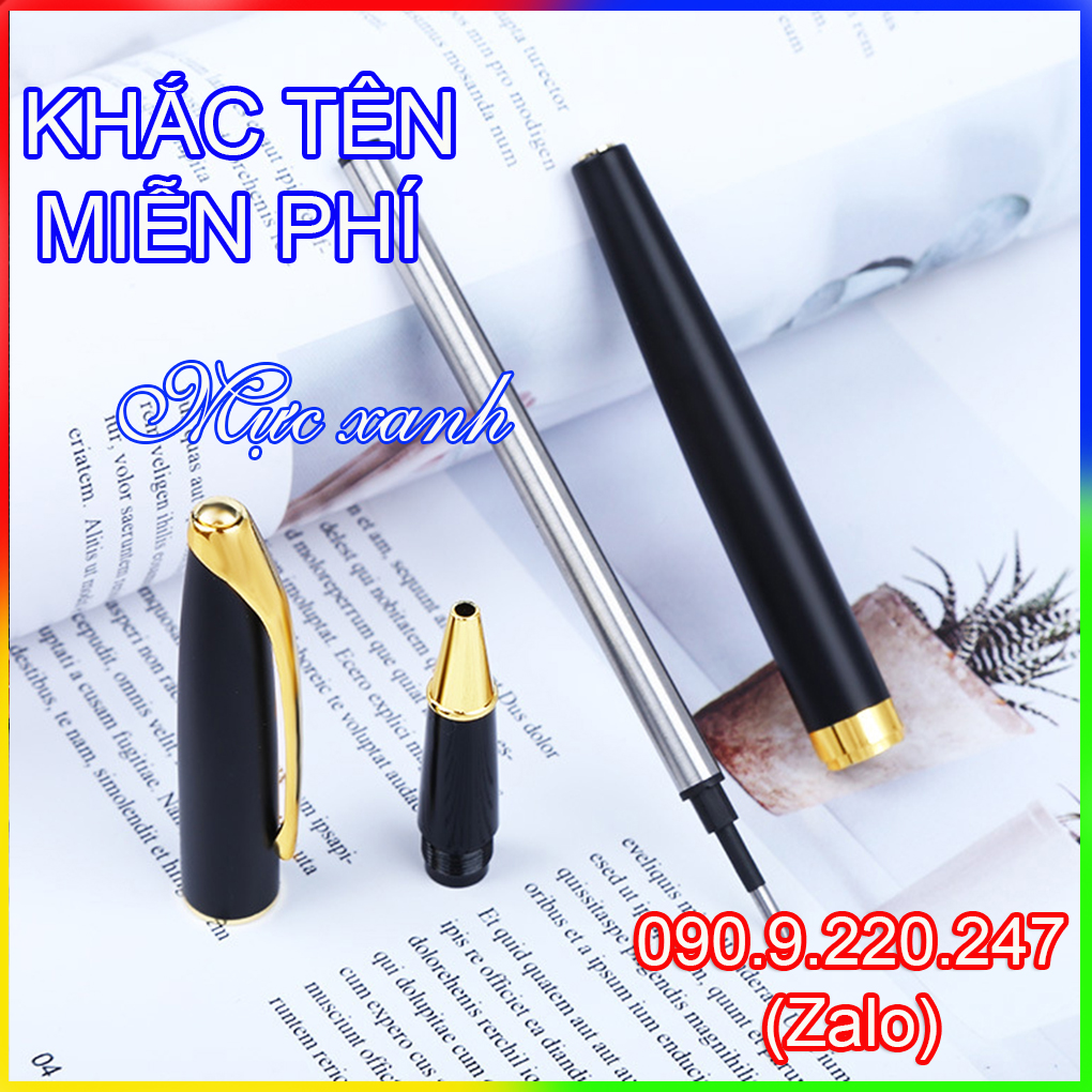 (Gift)Bút ký khắc tên cao cấp 003, đen nhám , dạng xoay mực bi và  rút nắp mực  dạ bi mượt đều ở mọi góc nghiêng