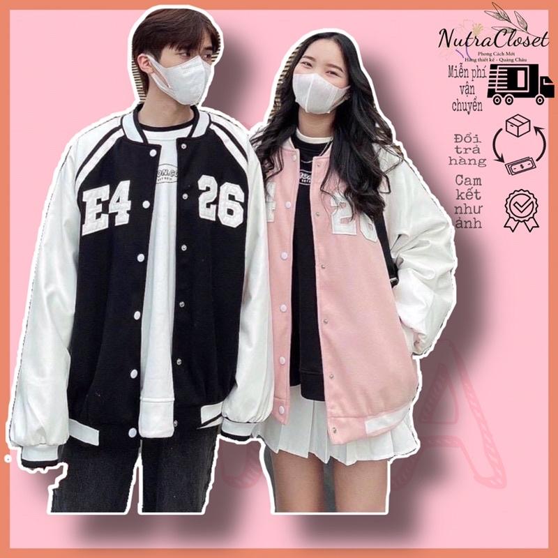 Áo khoác bóng chày bomber kaki da lộn 2 lớp thêu F4 26 unisex ulzzang nam nữ