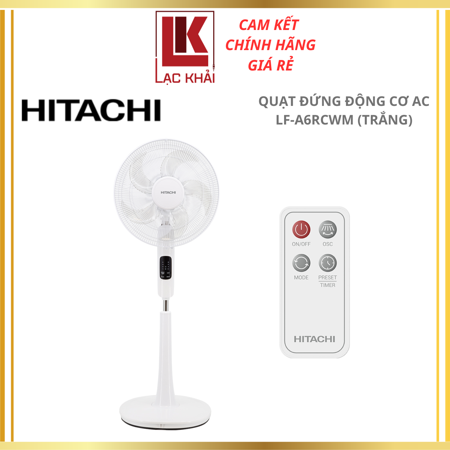 Quạt đứng Hitachi LF-A6RC , Màu Trắng / Xám, Động cơ AC - Hàng chính hãng - Bảo hành 12 tháng