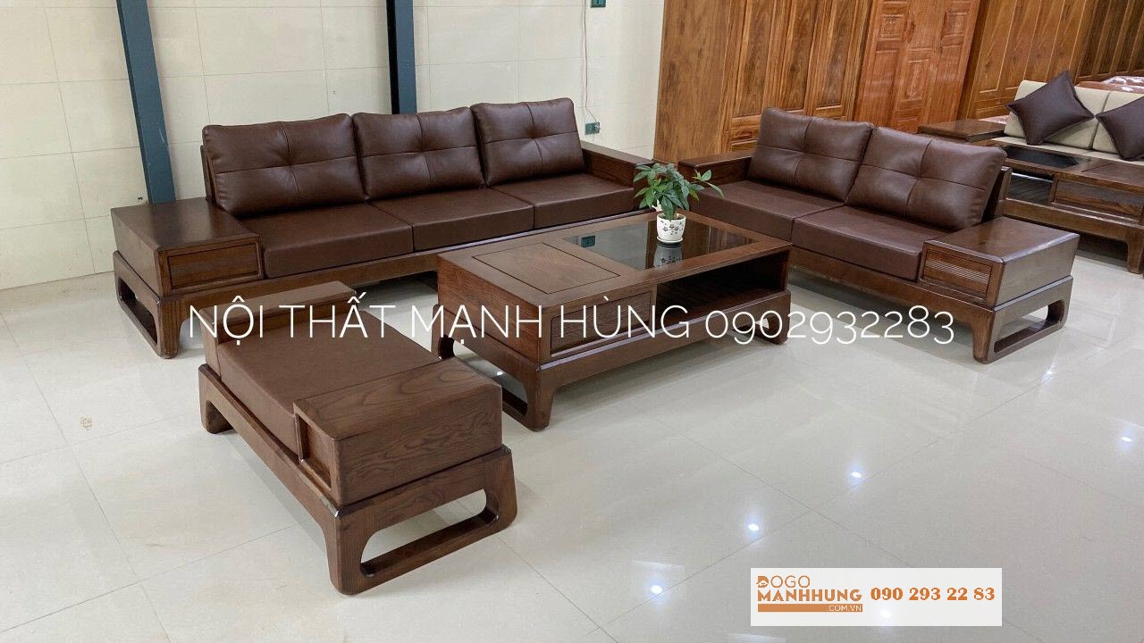 Sofa góc gỗ sồi mẫu hiện đại MS 14.5  - băng dài 2m25. văng ngắn 1m40 (không nệm)