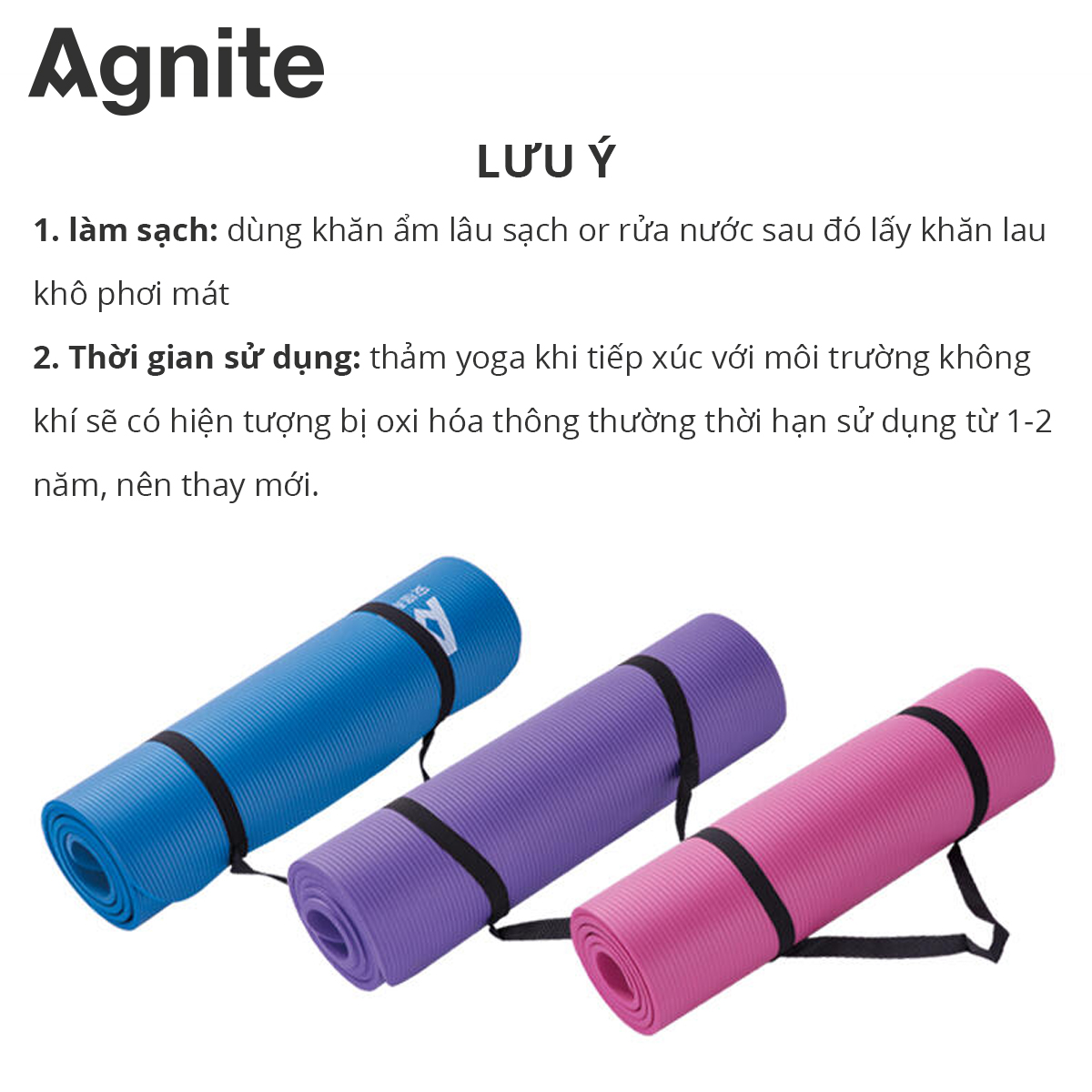 Thảm tập Yoga và GYM chuyên dụng dày 10mm Agnite - NBR nguyên khối, độ đài hồi tốt, chống lún - Chống trơn trượt, độ bám cao, ngăn ngừa hôi và ẩm mốc - Kèm dây buộc - Hàng chính hãng - F4174