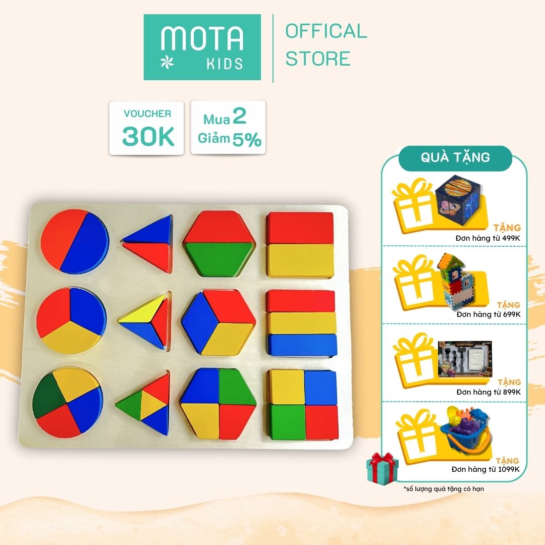 [M93-999 - Mota Montessori] Đồ chơi cho bé Bảng gỗ xếp hình khối hình học đủ loại - Hàng chính hãng