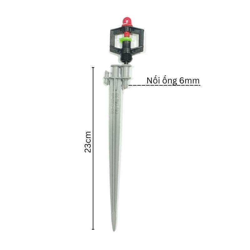 Combo 5 Béc Tưới Cây Vuông Phun Mưa 360 Độ Cao Cấp Kèm Cây Cắm 23cm Nối Ống 6mm