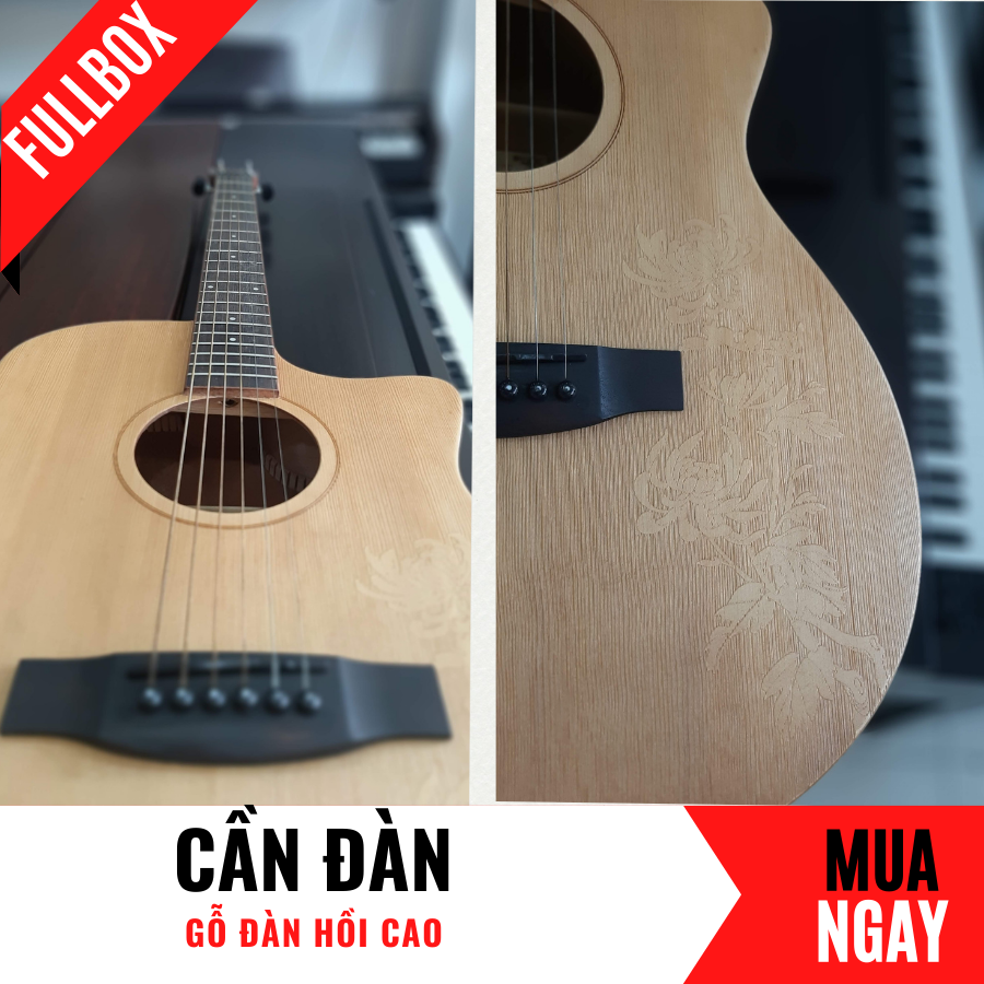 Đàn Guitar Acoustic Handmade F280L Dáng Khuyết Bằng Gỗ Thông Cao Cấp + Phụ Kiện (Size 4/4)