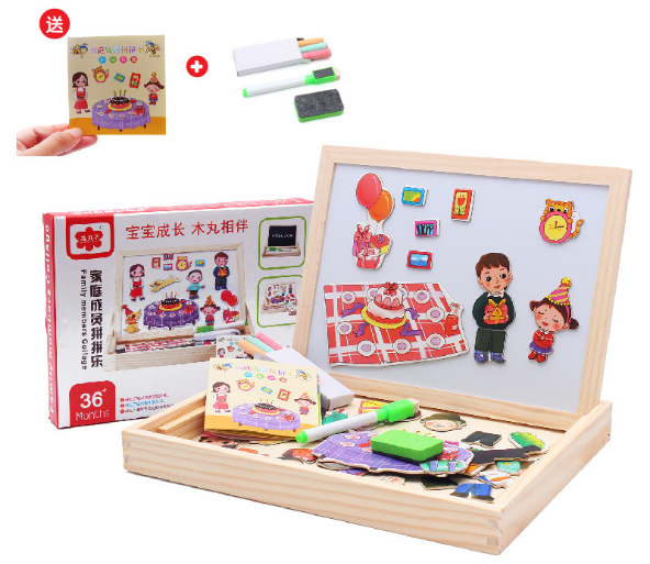 Bộ đồ chơi xếp hình nam châm bảng gỗ 2 mặt kèm bút tự xóa - Đồ chơi giáo dục cho bé