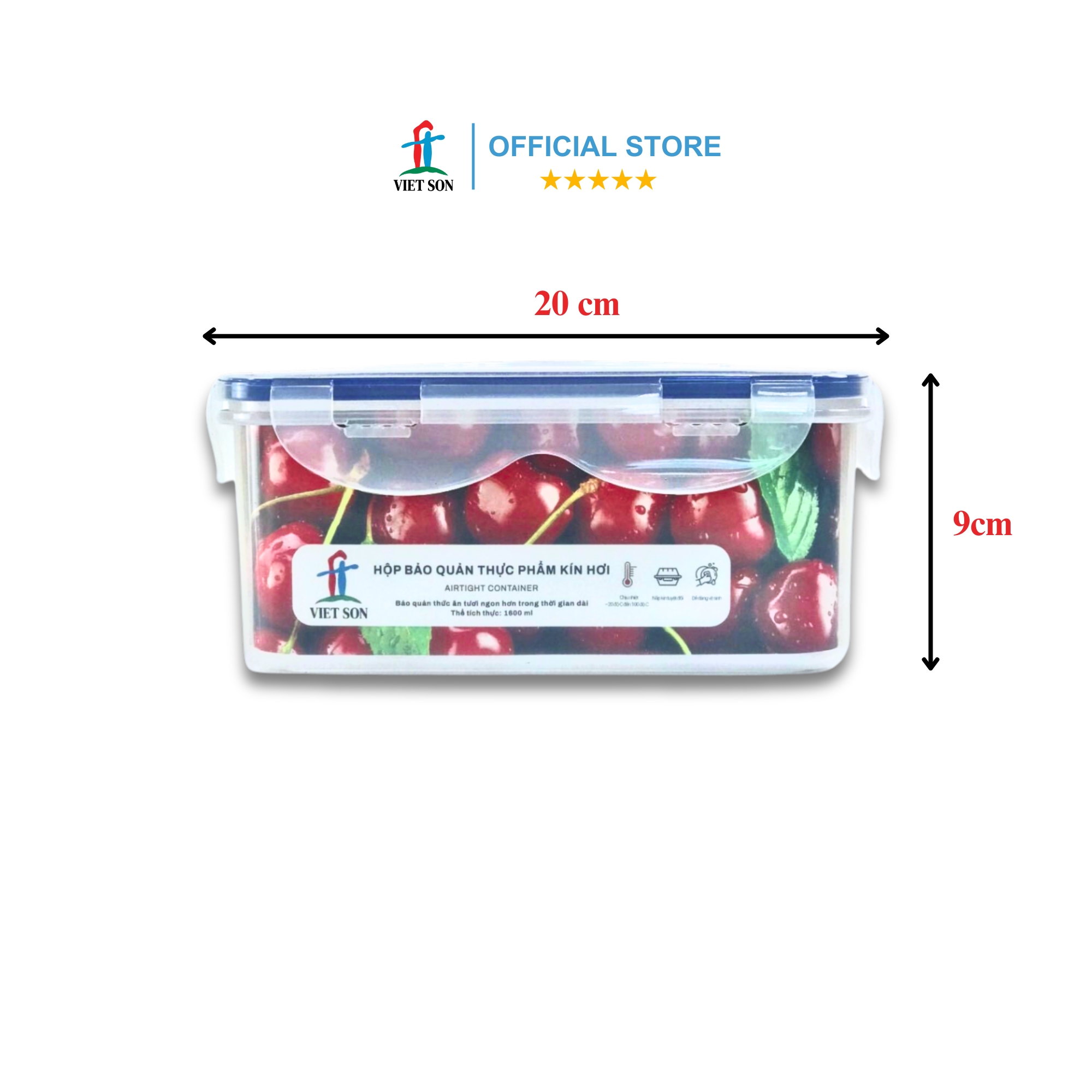 Hộp Đựng Thực Phẩm VIETSON 1600ml Nắp Khóa 4 Cạnh Kín Hơi