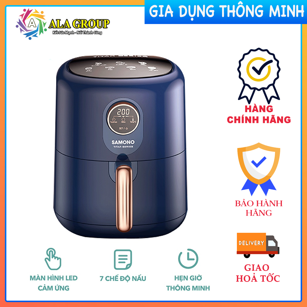 Nồi chiên không dầu SAMONO SW-AFBE04 dung tích 4L màn hình cảm ứng 7 chế độ nấu - Hàng chính hãng