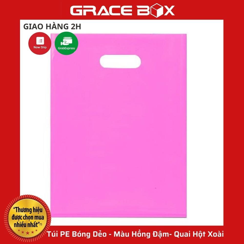 Túi PE Bóng Dẻo - Màu Hồng Đậm - Quai Hột Xoài Đựng Phụ Kiện, Quần Áo - Siêu Thị Bao Bì Grace Box