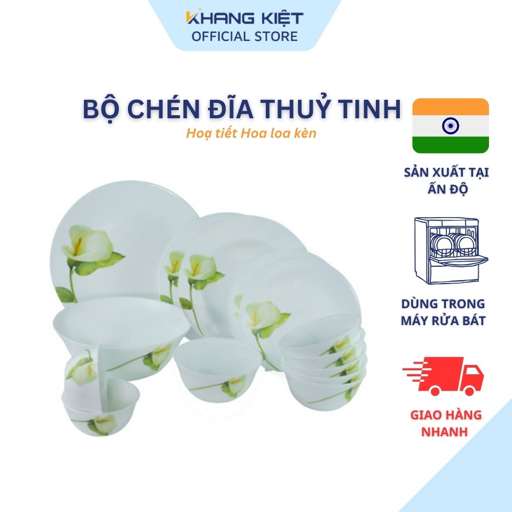 Bộ chén đĩa thủy tinh Diva Ivory I.B 14 món hoa văn sang trọnng thích hợp làm quà tặng