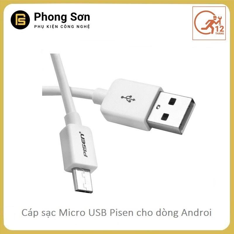 Combo cóc sạc 1A và Cáp MicroUSB (Trắng ) Pisen - Hàng chính hãng