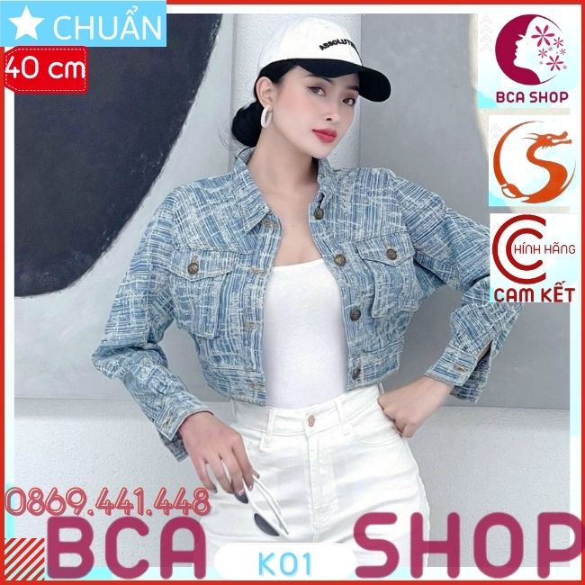 Áo khoác jeans nữ K01 ROSATA tại BCASHOP kiểu dáng croptop, thời thượng với chất jean cao cấp, phom chuẩn - xanh nhạt