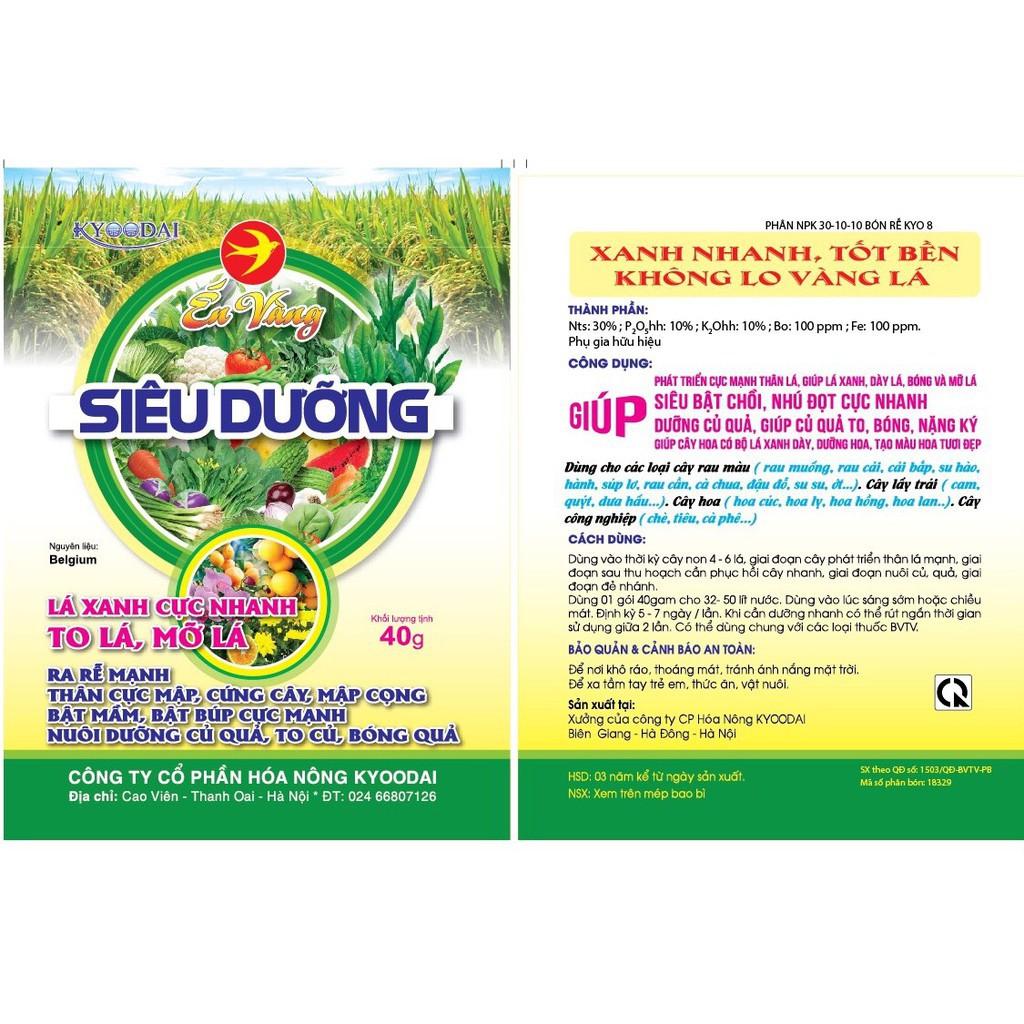 Phân bón NPK 30-10-10 nở bụi, xanh lá, mập cọng 40gr