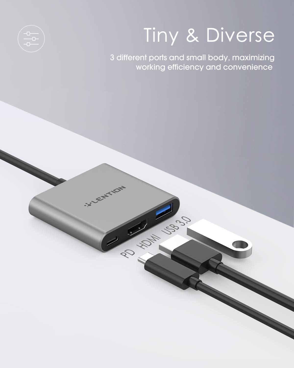 Hub USB C LENTION C14 3 trong 1 với PD, Type A 3.0, HDMI - Hàng chính hãng