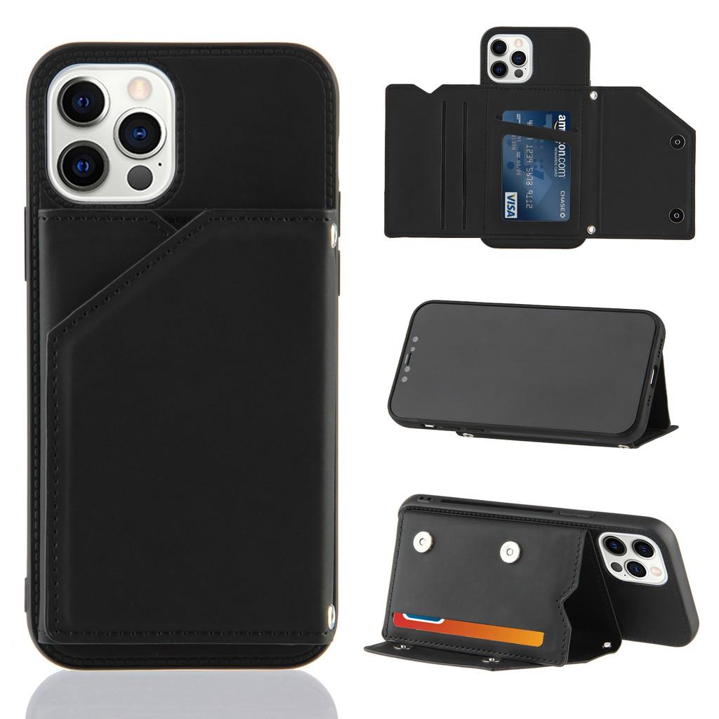 Ốp điện thoại da dạng ví màu trơn có giá đỡ cho iPhone 12 Pro Max 12 Mini iPhone 11 Pro Max XR XS Max 7 8 SE 2020