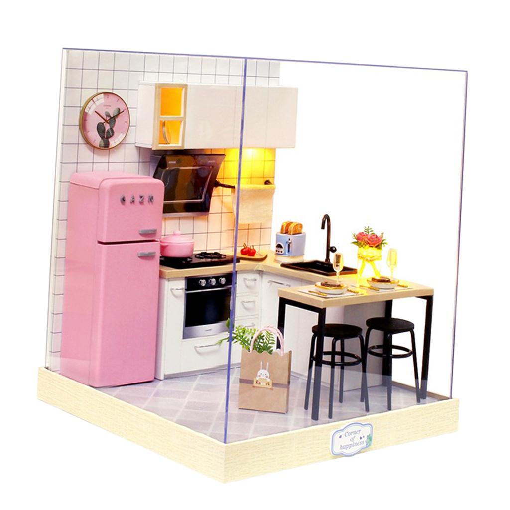 1/124 DIY Dollhouse Wooden Miniature Furniture Kit Mini 3D House with LED & Dustproof Cap, Best Birthday Gifts for Women & Girls