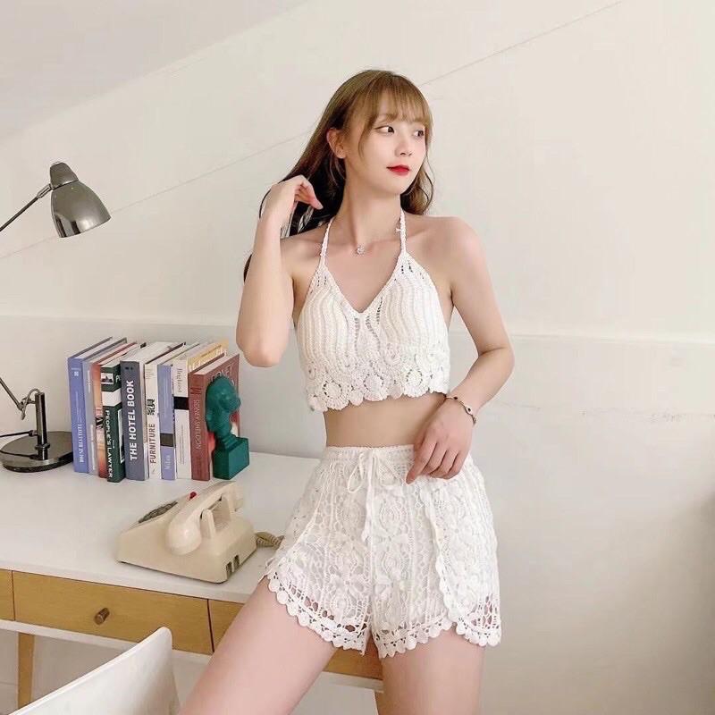 Set bikini ren đi biển 2 món có bán rời( áo bra- quần sóc ren)