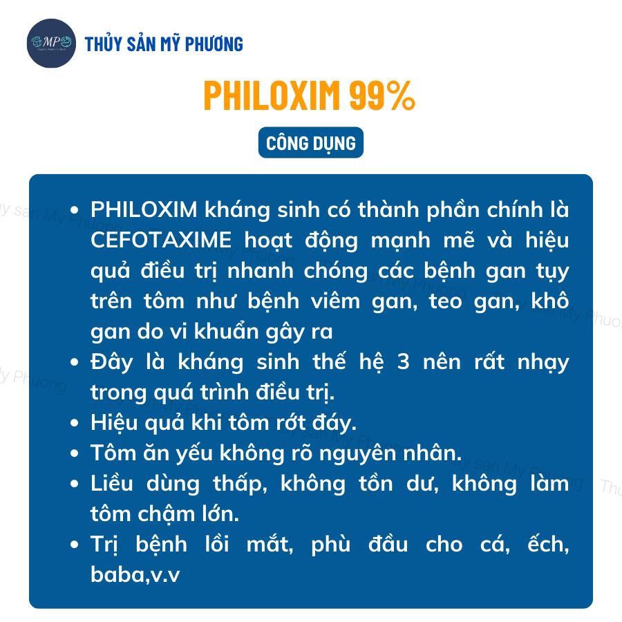 Philoxim 99% nhãn phun ks gan sưng vàng mờ đường ruột lò xo phân trắng ehp tấp mé ăn yếu cho tôm thẻ cá lươn ếch ốc baba