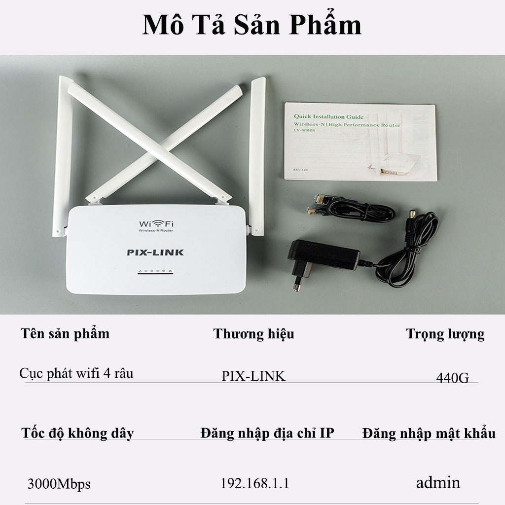 Hình ảnh Cục PhátWifi 4 Râu PIX-LINK LV-WR08Q, Modem Wifi 300Mbps Cường Độ Sóng Khỏe, Phủ Sóng Rộng - Hàng chính hãng