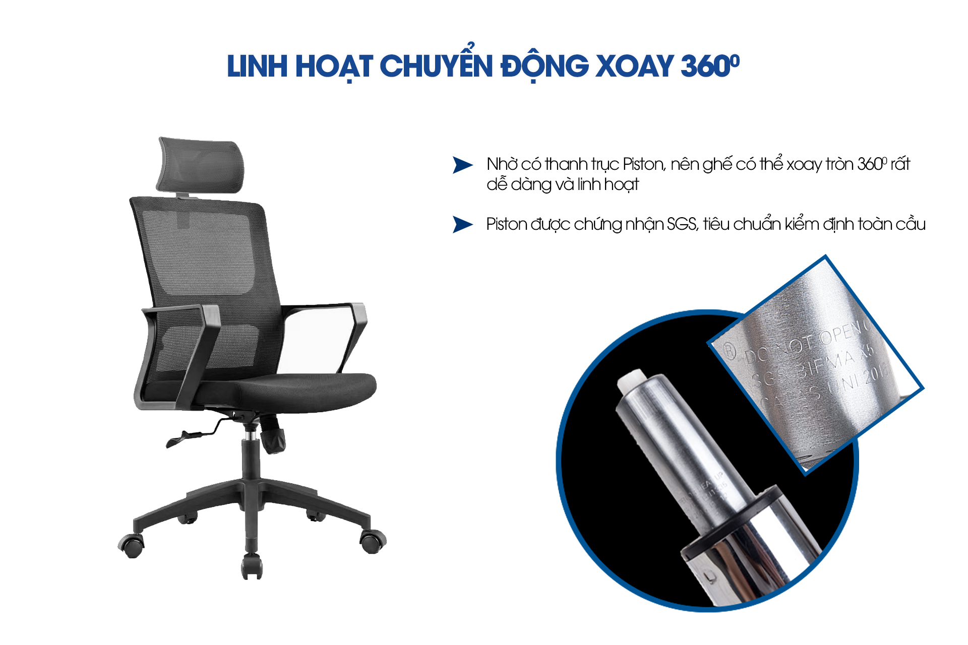 Ghế xoay văn phòng GOVI Ryan R28TD - Thiết kế tựa đầu bảo vệ sức khỏe