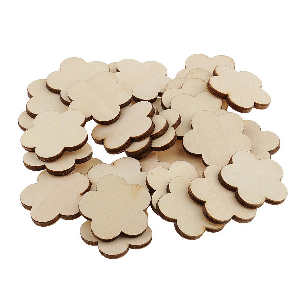 35x Flower Shape MDF Blank Wooden Plaque for Model Building Craft 30/100mm