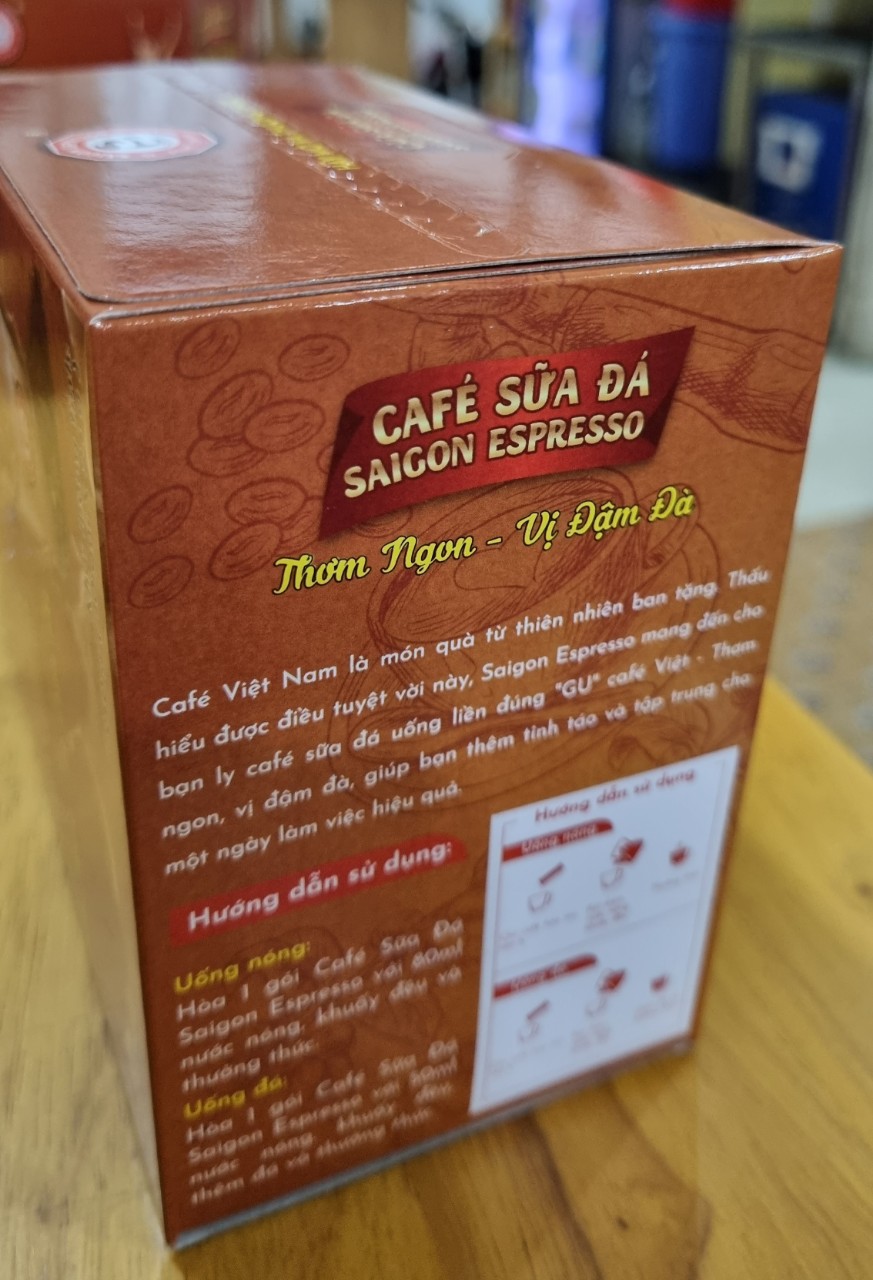 Cà phê sữa đá Saigon Espresso hòa tan, HỘP GIẤY 10 gói, 24g/gói. KLT : 240g/Hộp