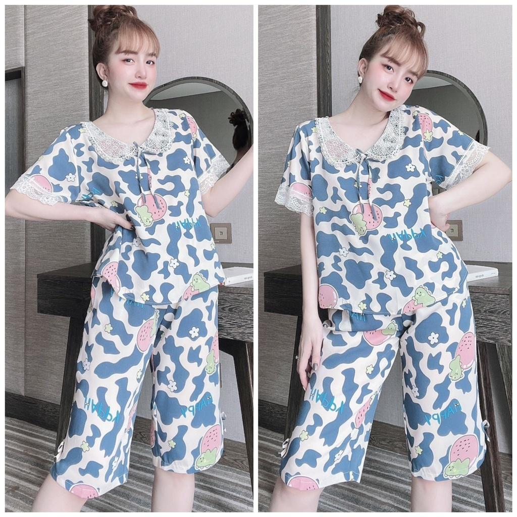 Đồ bộ nữ tay ngắn quần lửng mặc nhà dễ thương, bộ ngủ Pijama vải lụa mango mềm mát Freesize dưới 62kg MY STORE