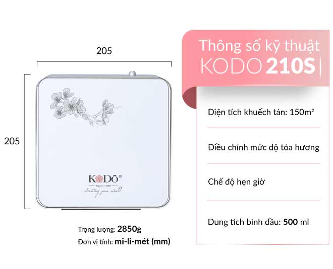 KODO 210S - Máy Khuếch Tán Tinh Dầu Thiên Nhiên 150m2 (Bình Dầu 500ml)