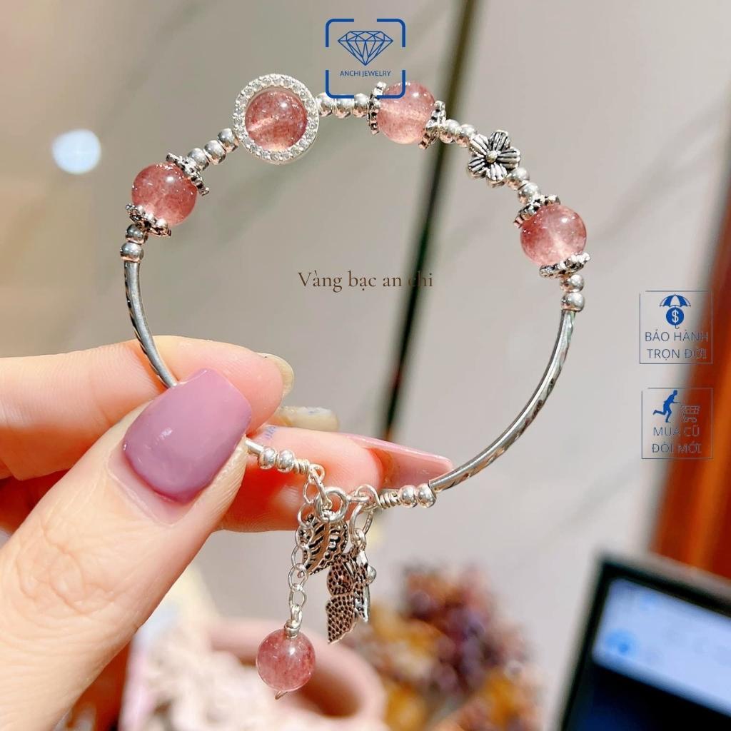 Vòng tay dây charm bạc mix đá mặt trăng moonstone phong thủy, trang sức Anchi jewelry