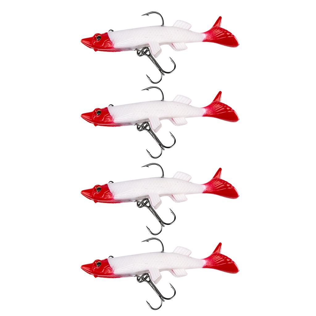 4pcs Lifelike 3D Eye Soft Lead Fishing Lures Red T Tail Sinking Swimbaits with Lead inside for Trout Bass Salmon