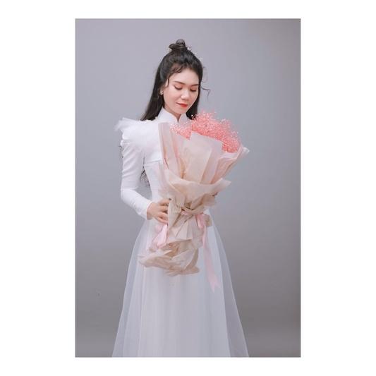 Áo dài trắng tay phồng ren