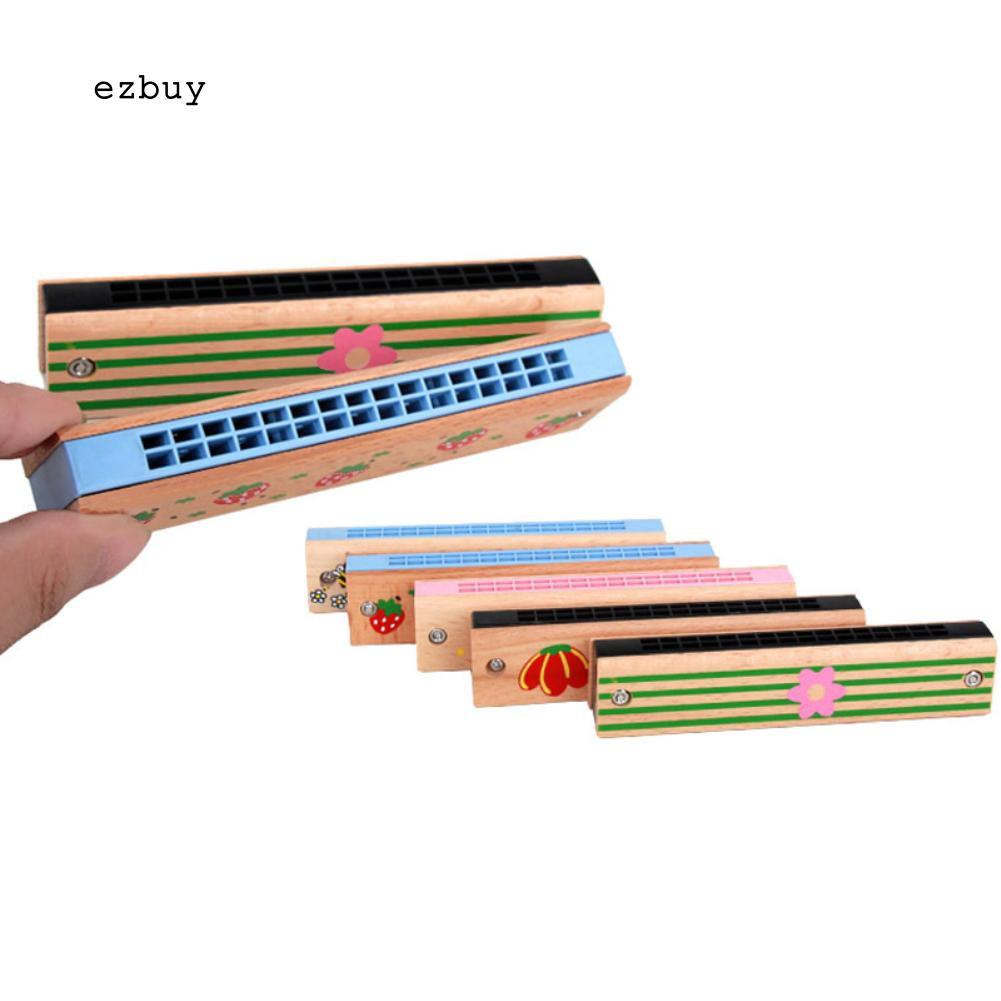 【EY】Wooden 16 Holes Cartoon Harmonica Musical Instrument Early Educational Kids Gift