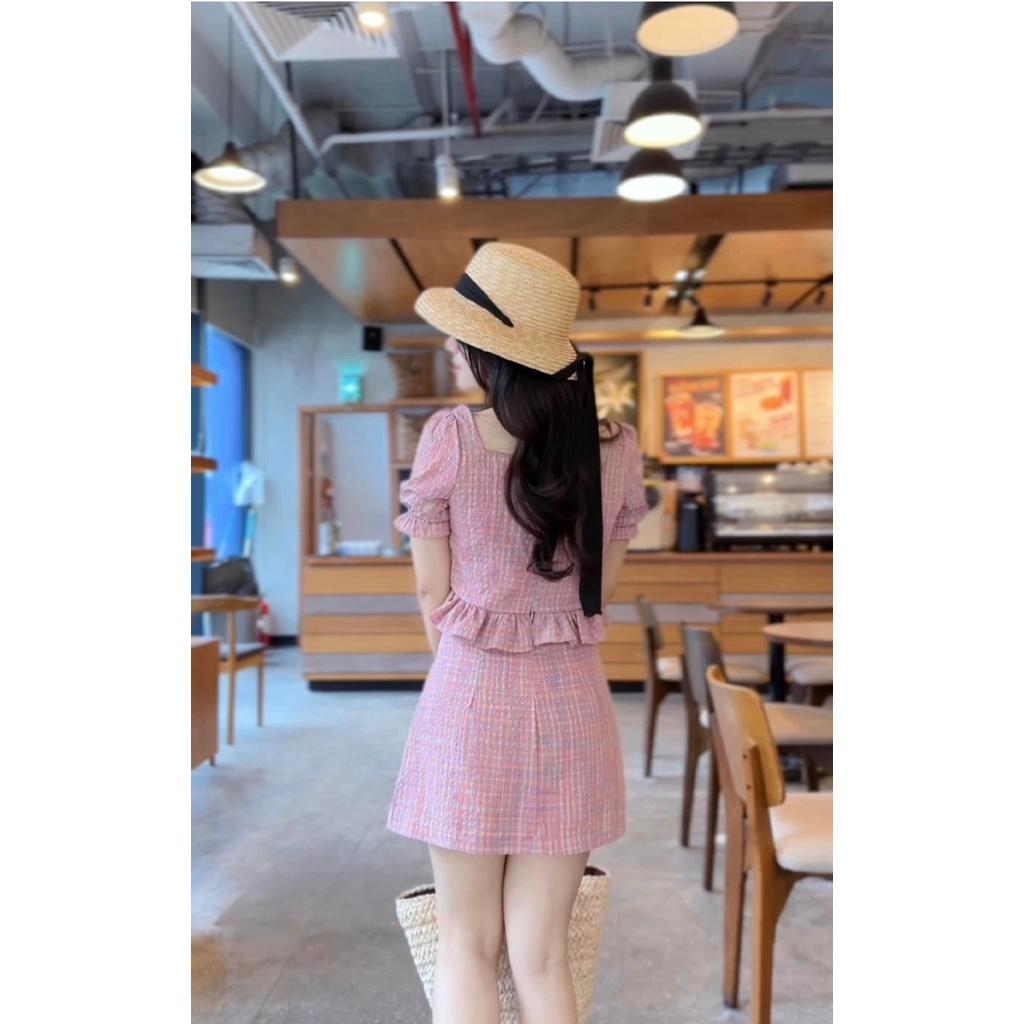 SET ĐI CHƠI, SET 2 MÓN ÁO CROPTOP CỔ VUÔNG TAY NGẮN BÈO PHỐI CHÂN VÁY CỰC XINH IU