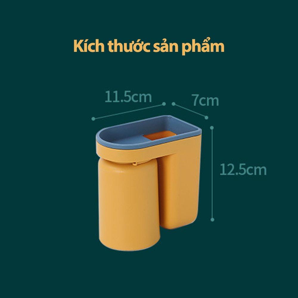 Giá đựng bàn chải đánh răng kiểu úp ngược tích hợp để cốc súc miệng kèm sticker dán kute