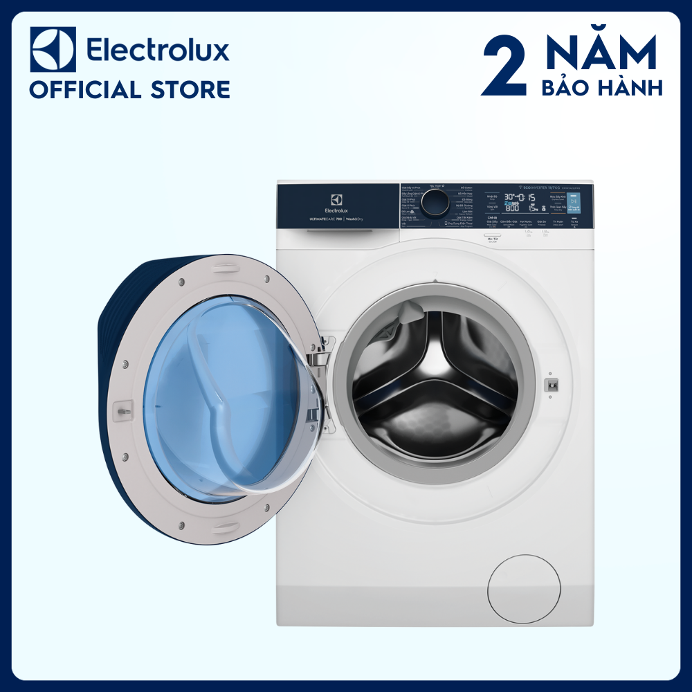 [Free Giao lắp] Máy giặt sấy Electrolux 11/7kg EWW1142Q7WB - Loại bỏ 49 loại vết bẩn, giặt hơi nước diệt vi khuẩn, giảm nhăn, làm mới quần áo, kết nối Wifi [Hàng chính hãng]