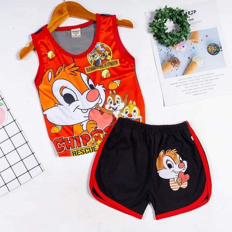 Áo ba lỗ phối lưới in hoạt hình