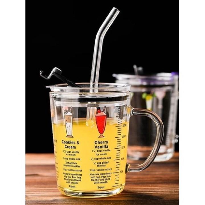 Bộ 2 Cốc Thủy Tinh Chia Vạch Uống Sữa Cho Bé Cao Cấp Và Kèm Ống Hút Silicon Nắp Đậy Loại 350Ml - Hàng Chất Lượng