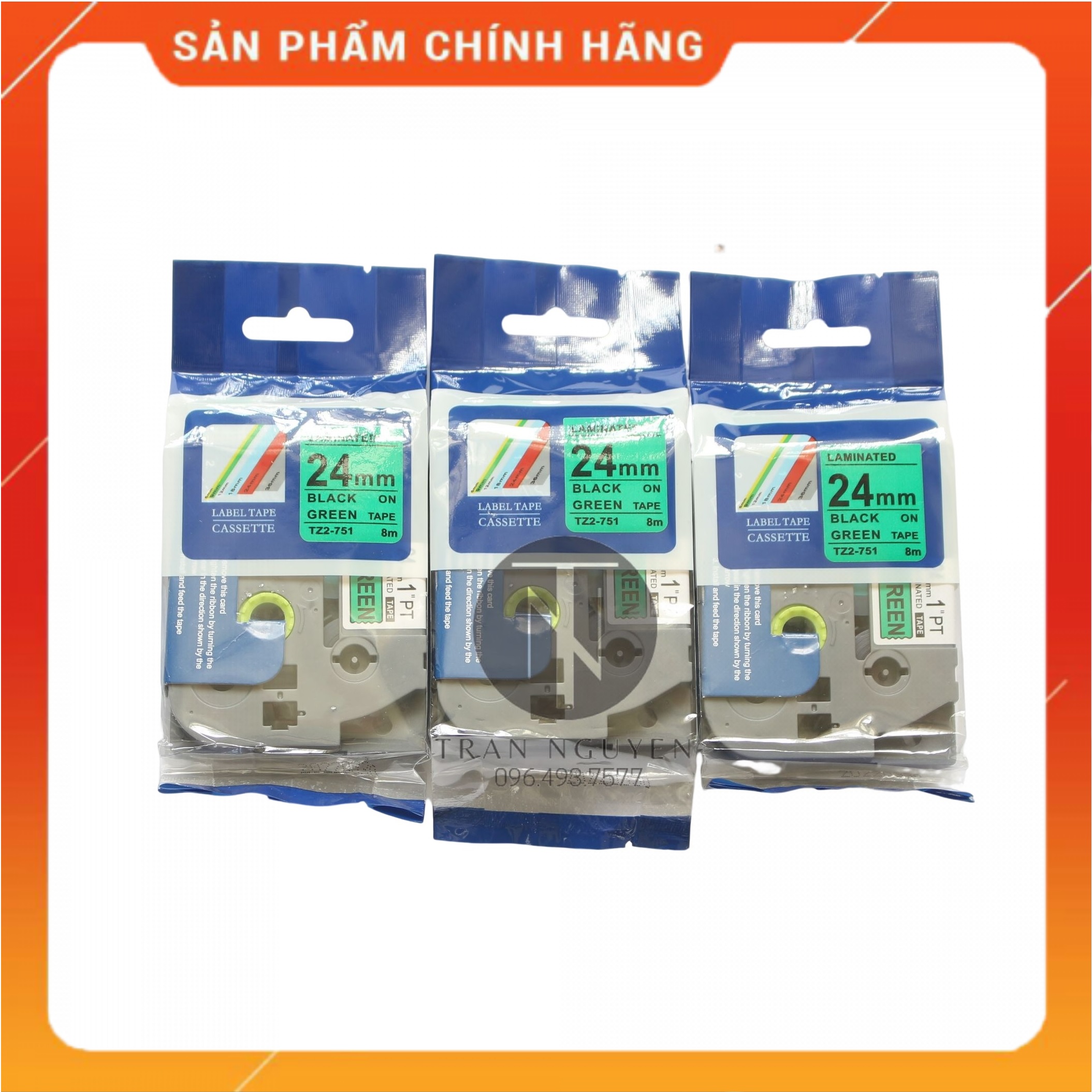Nhãn In Brother Tz2-751 - Đen nền xanh lá 24mm x 8m - Hàng nhập khẩu