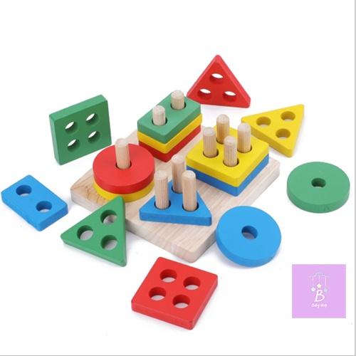 Đồ Chơi Thông Minh Thả Hình 4 Trụ Bằng Gỗ - Đồ chơi Giáo Dục Sớm