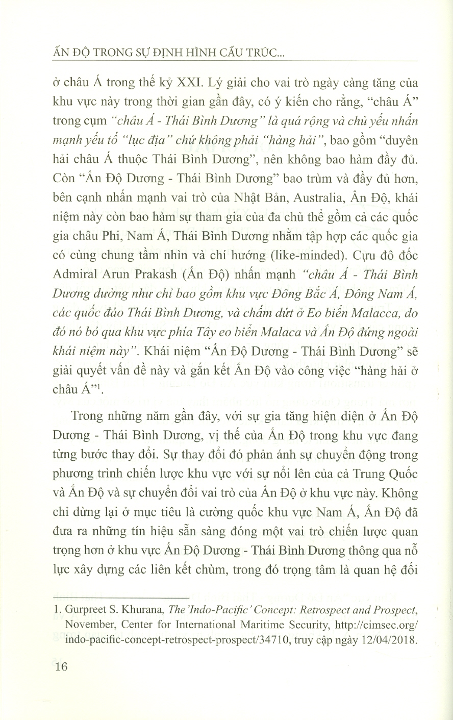 ẤN ĐỘ Trong Sự Định Hình Cấu Trúc Khu Vực ẤN ĐỘ DƯƠNG - THÁI BÌNH DƯƠNG (Sách chuyên khảo)