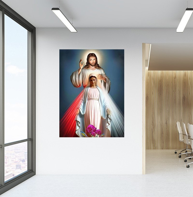 Decal dán tường Chúa Jesus và Đức Mẹ Maria dang tay ban ơn