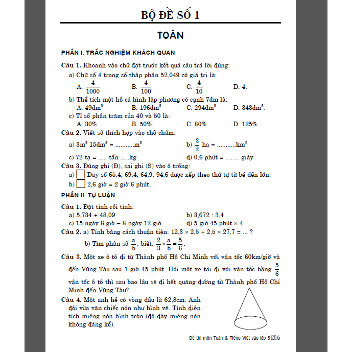 SÁCH - đề thi môn toán tiếng việt dùng cho học sinh lớp 5 thi vào lớp 6 (dùng chung cho các bộ sgk hiện hành)