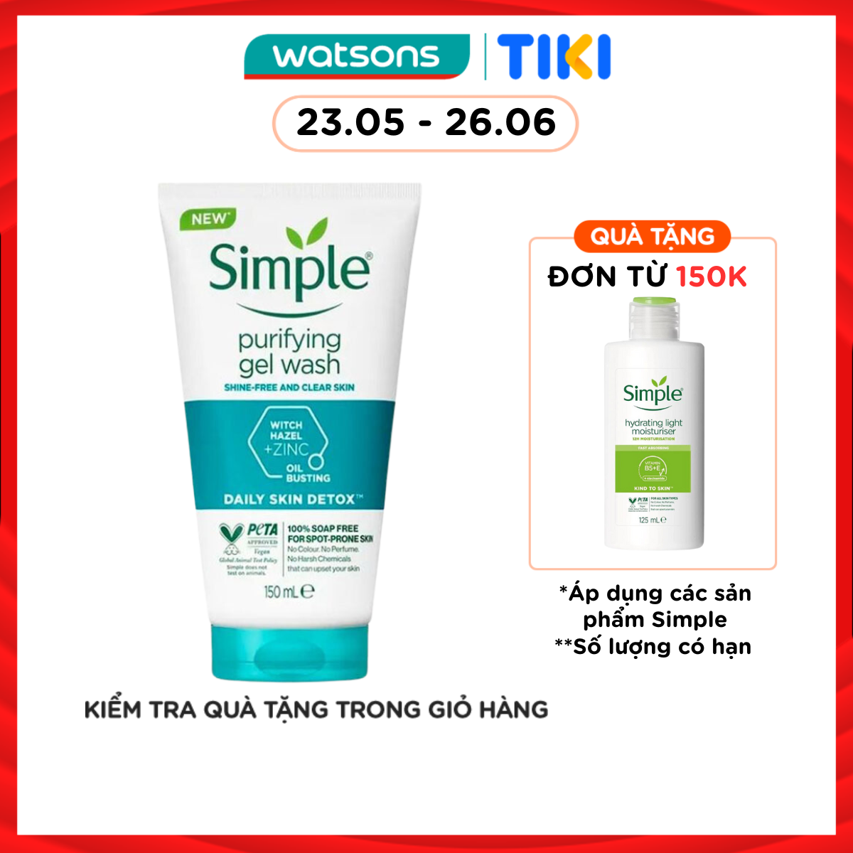 Hình ảnh Gel Rửa Mặt Simple Purifying Daily Skin Detox Dành Cho Da Dầu và Da Nhạy Cảm 150ml