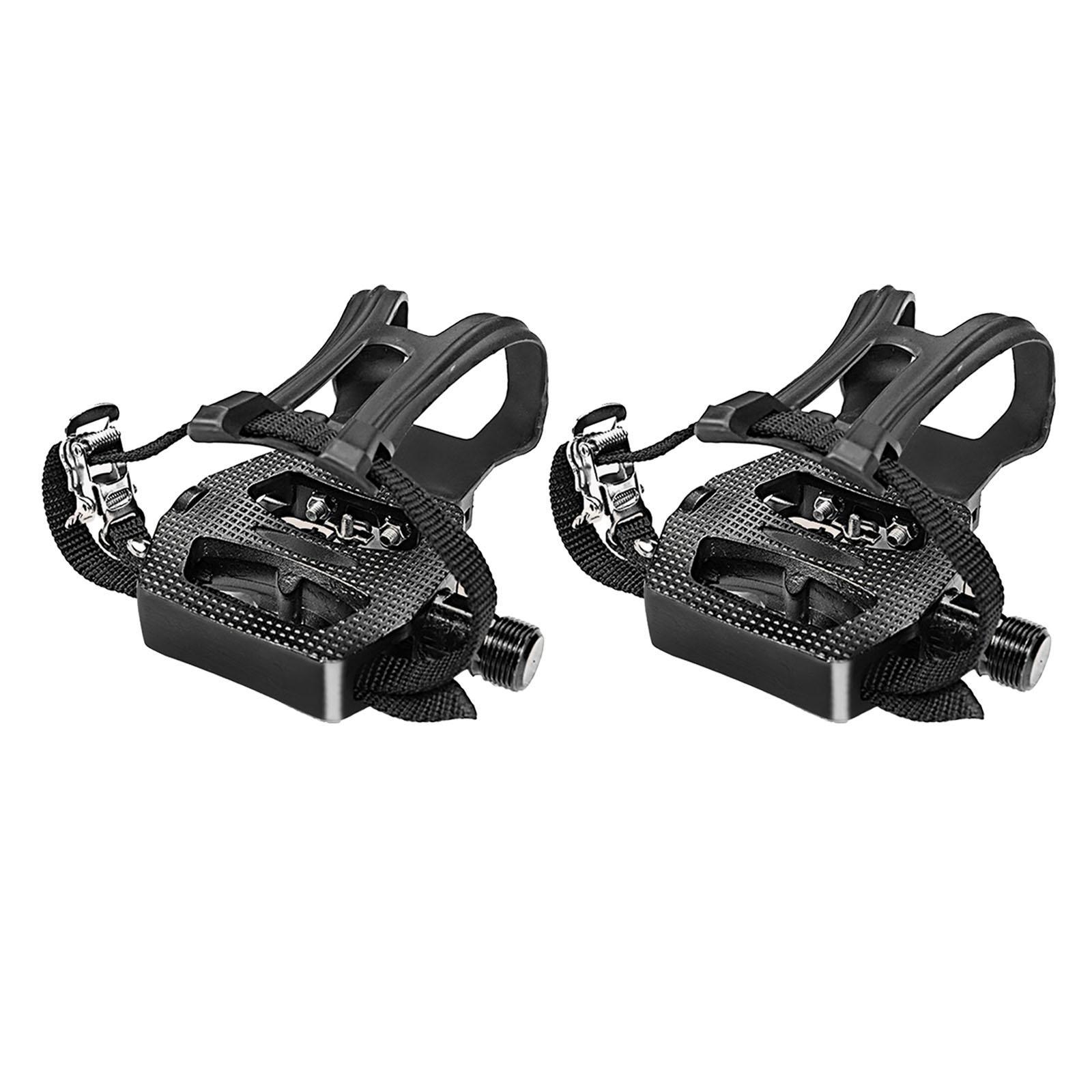 Cycling Bike Pedals with Clips and Straps,  Pedals for Exercise Bike, Mountain and Road Bike