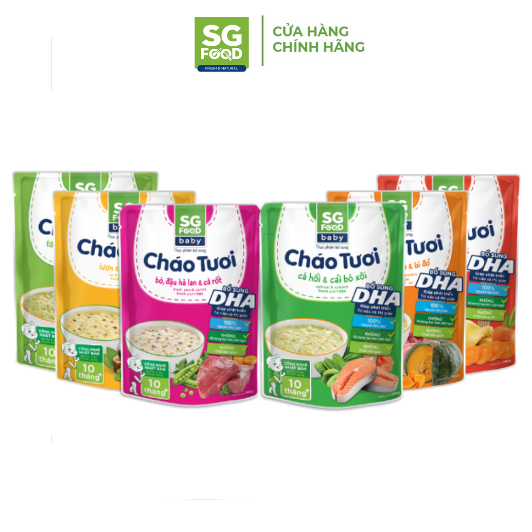 Lốc 61 - Combo 6 Cháo Tươi Baby Sài Gòn Food 240G (Gà, Thịt Bằm, Bò, Tôm, Lươn, Cá Hồi)